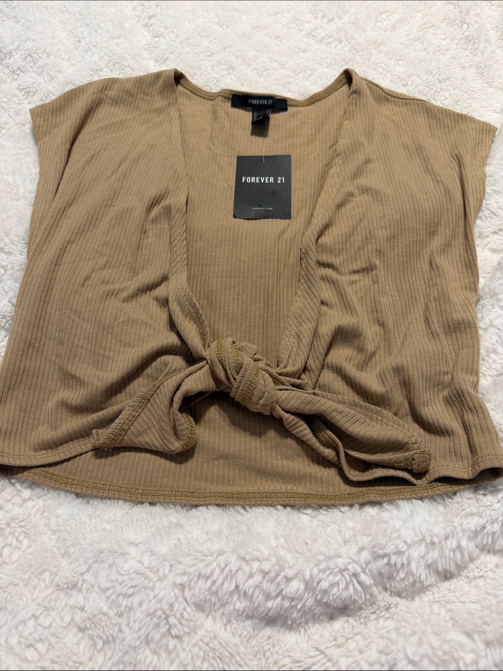 Forever 21 Ribbed Tie-Front Crop Top - Taupe Brown